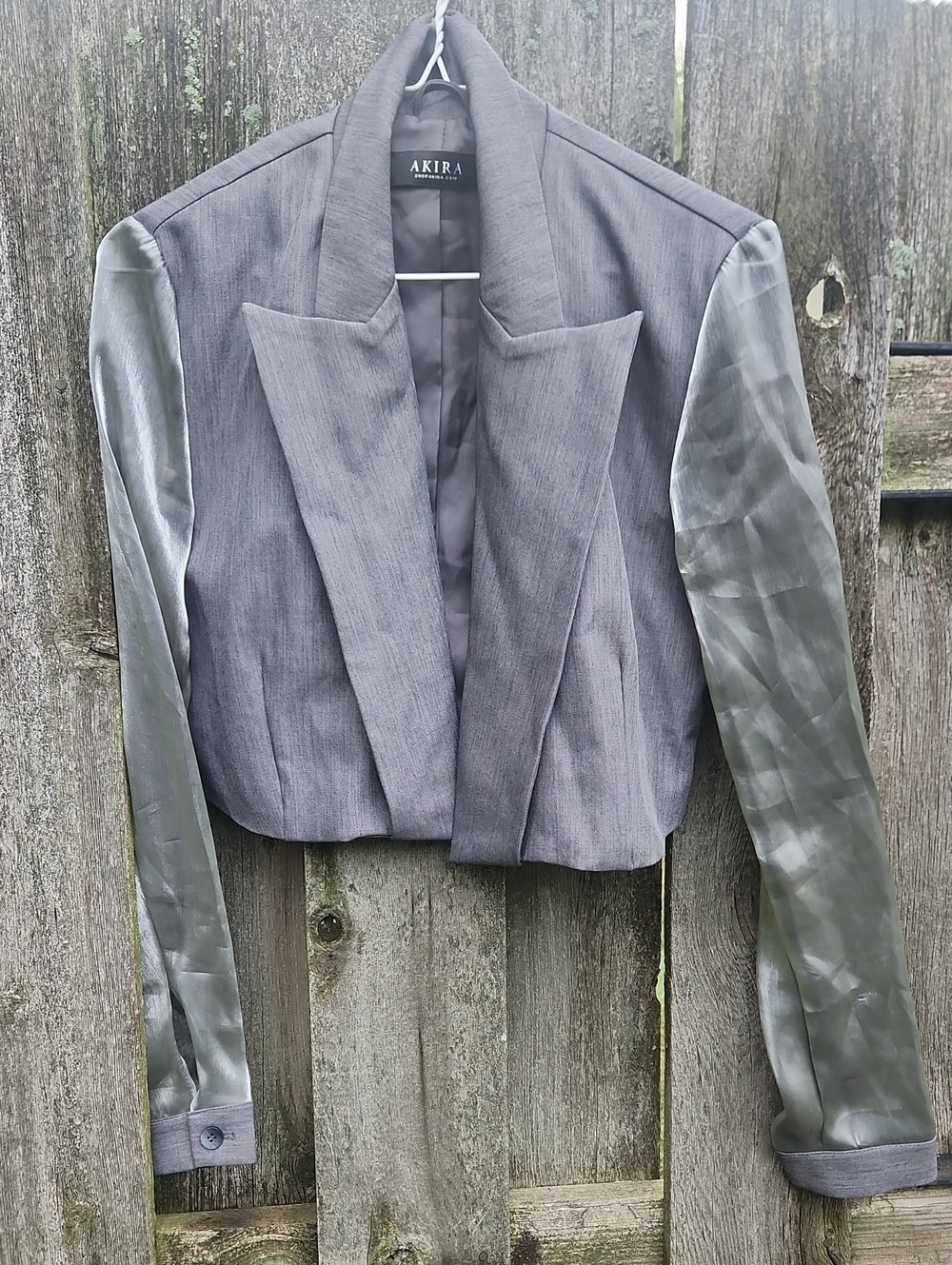 AKIRA Gray Cropped Blazer with Sheer Sleeves Sz S